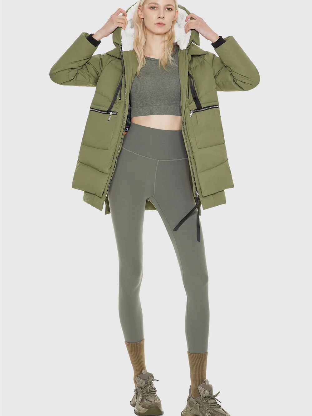 Olive Green Hooded Quilted Puffer Jacket